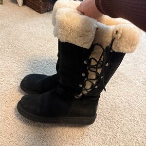 UGG Black and Cream Shearling Boots